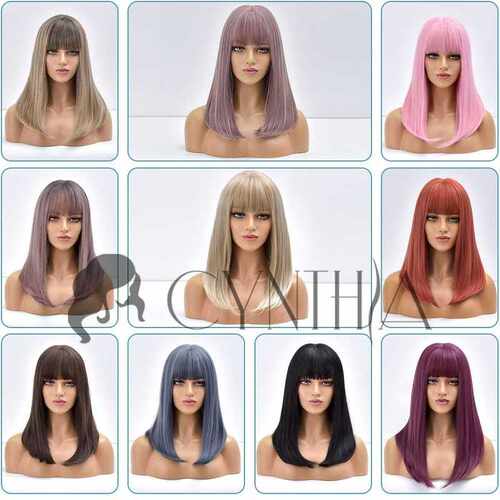 Blonde Ombre Long Straight Gold Synthetic Wig With Bangs For