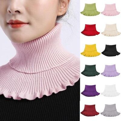 Knitted Fake Collar Scarf With Wooden Ears Women Turtleneck