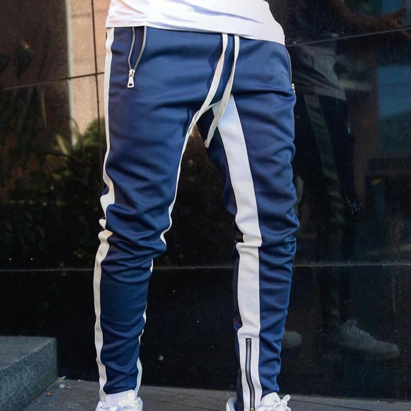 2022 Men Pants Trousers Side Stripe Zippered Casual Men Fitn