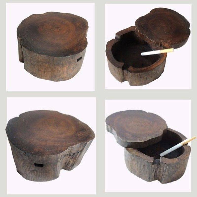 13ma vintage natural wood carving ashtray with lid