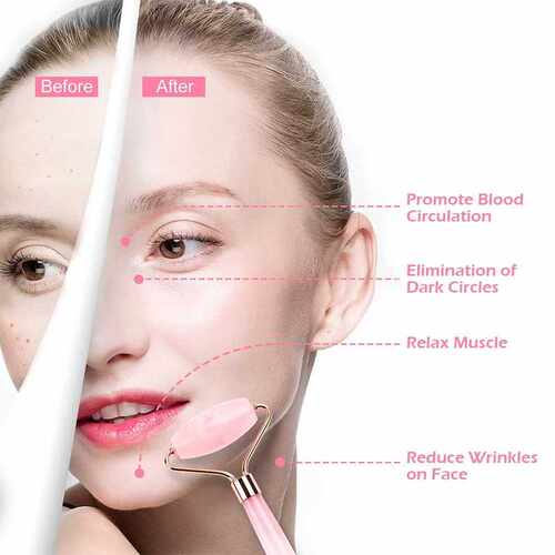 Natural Rose Quartz Jade Roller Facial Eye Body Massager Rol