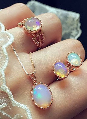 Modyle Vintage Opal Jewelry Sets For Woman Pendant Necklace