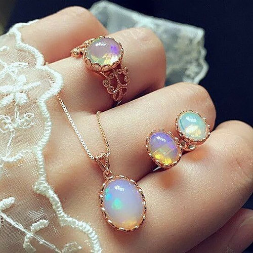 Modyle Vintage Opal Jewelry Sets For Woman Pendant Necklace