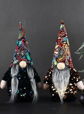 Sequin Halloween Gnome Decorations , Handmade Swedish Tomte