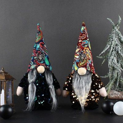 Sequin Halloween Gnome Decorations , Handmade Swedish Tomte