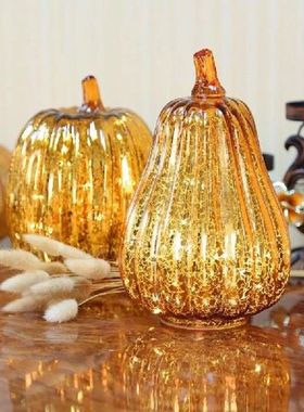 Lampu Labu Kaca Bercahaya dengan Timer Dekorasi Halloween