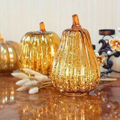 Lampu Labu Kaca Bercahaya dengan Timer Dekorasi Halloween