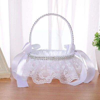 Wedding Flower Basket Flower Girl Basket Lace Pearl Wedding
