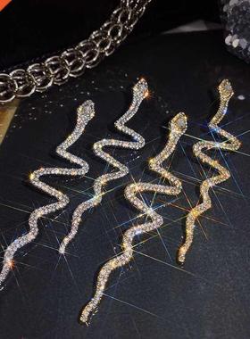 Long Tassel Crystal Drop Earrings for Women Shiny Snake Shap