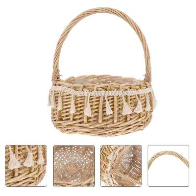 Basket Flower Woven Wicker Wedding Girl Decorative Handle
