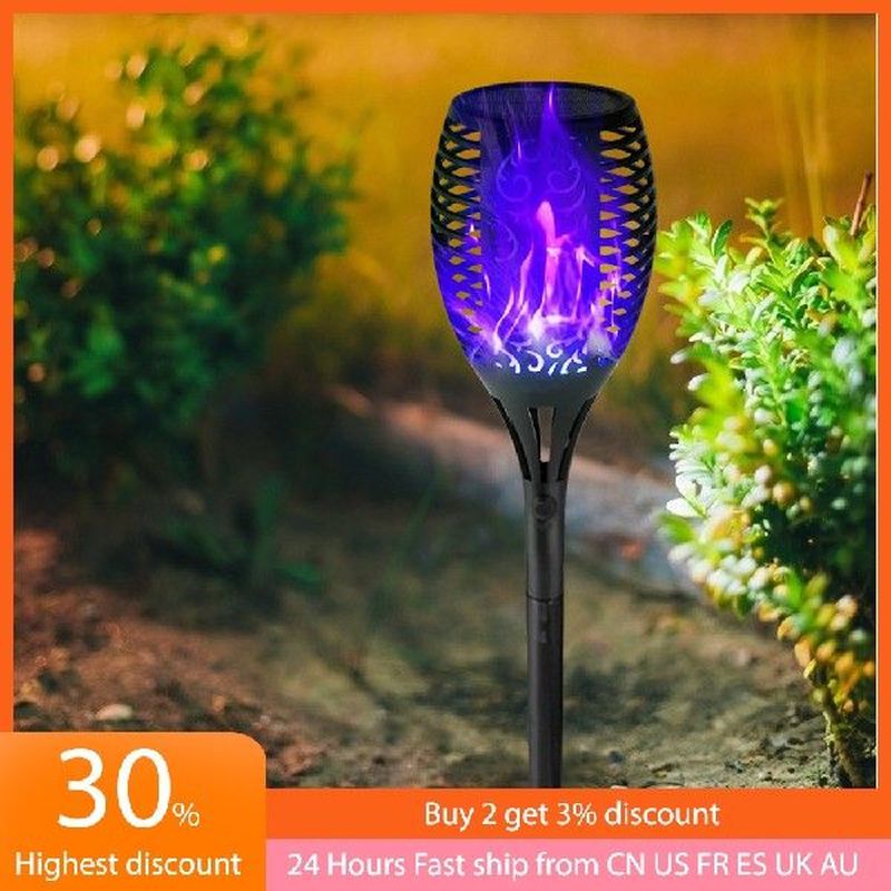 12LED Solar Blue Purple Light Flame Lamp Ground Inserted