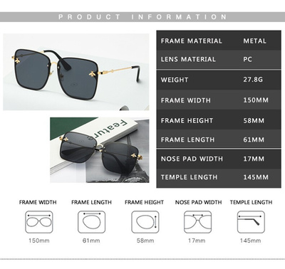 New Lady Rimless Sunglasses Oversize Bee Square Women 2022