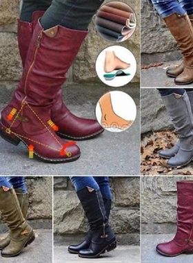 Women's Mid Calf Boots Vintage British PU Leather Sh