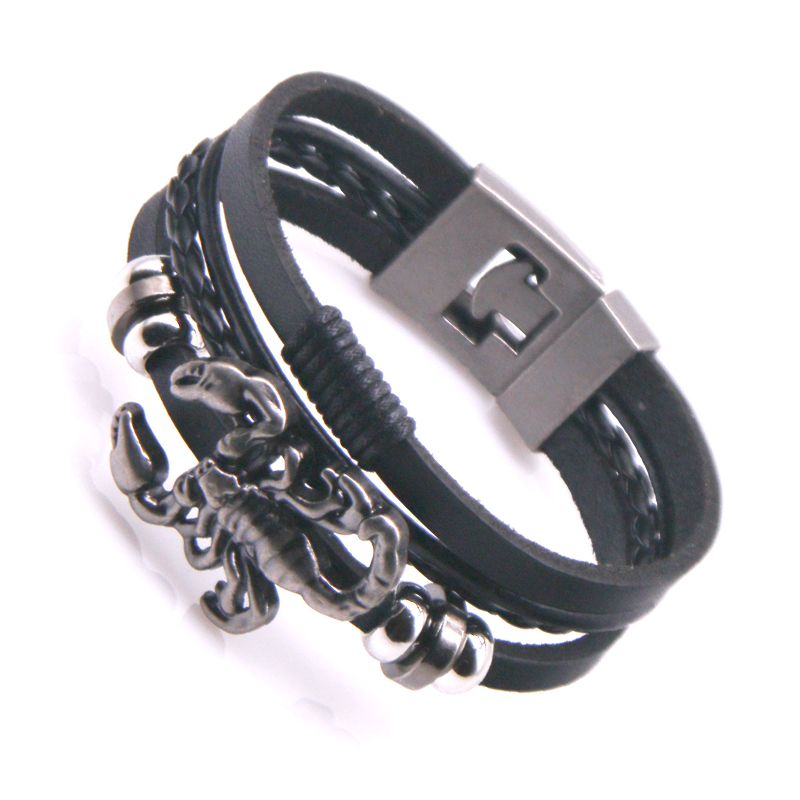 ndy Leather Bracelets for Women Men Black Multilayer Braided