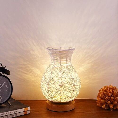 Rattan Ball Vase Table Lamp Bedroom Bedside Decorative