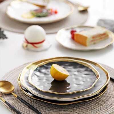 Gold Rim Ceramic Plate Nordic Dinner Set Cute Plates Decorat