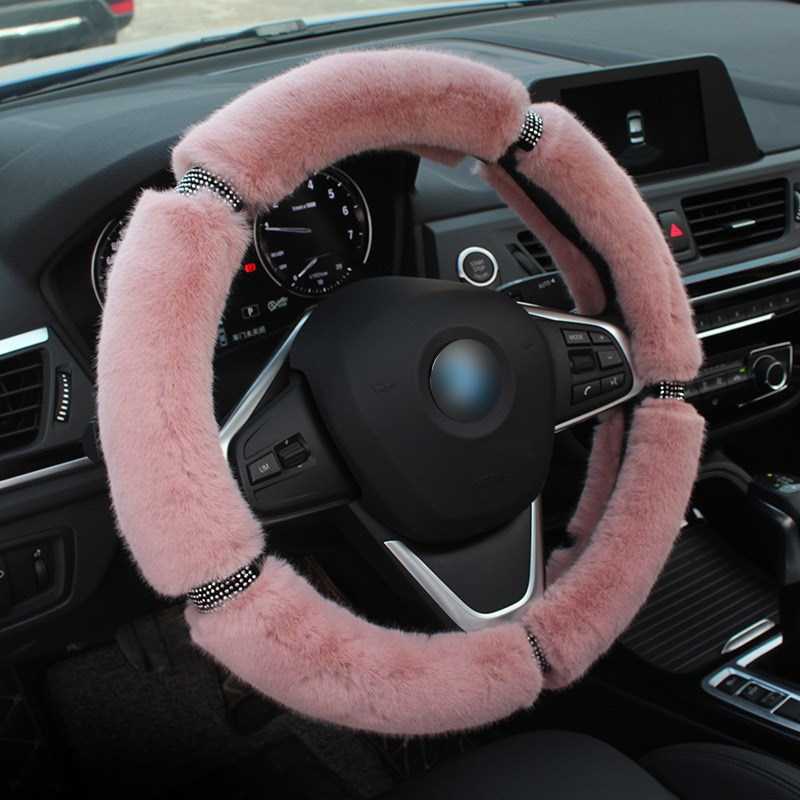 Winter Plush Steering Wheel Cover Diamond Crystal Auto Pink