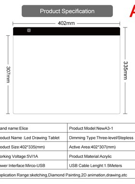A3 LED Light Pad Artcraft Tracing Light Box Copy Board Digi