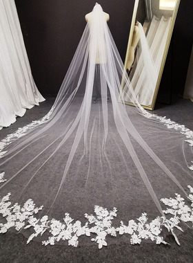 Long Lace Wedding Veil 3 Meters Long White Ivory Cathedral B