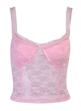 Y2K Aesthetics Pink Lace Backless Cami Tops 2000s Fashion Bo