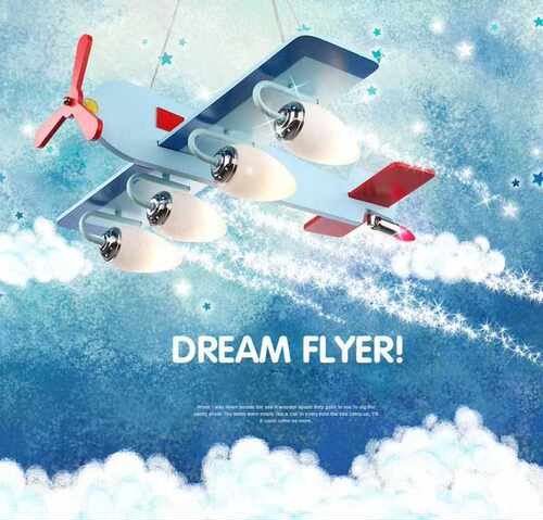 LED Chandelier Airplane Model Lamp Children's Room Chand