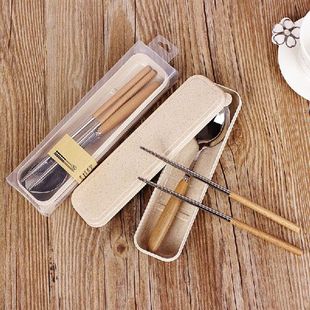 Soup Scoop Chopsticks Box Wood Handle Stainless Steel