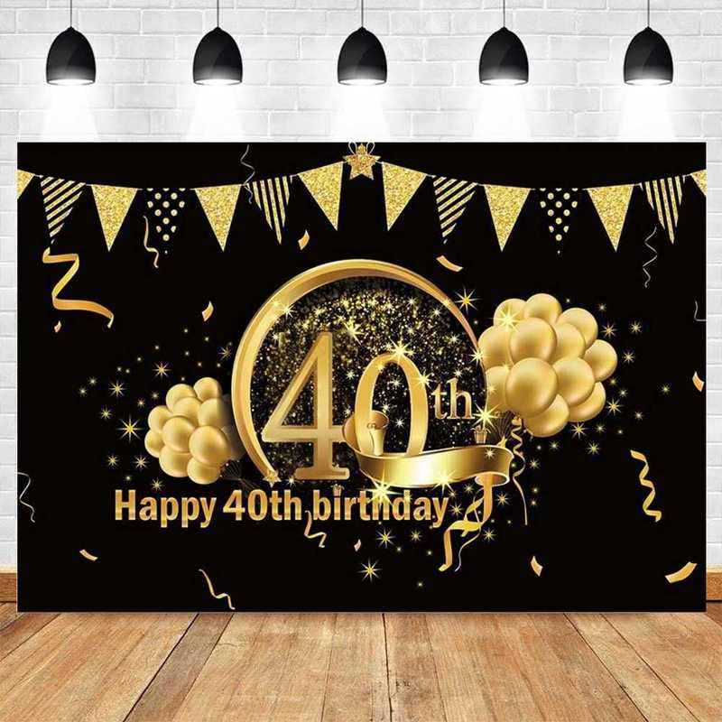 20 30 40 50 60th Birthday Backdrop Golden Balloon Glitter Vi