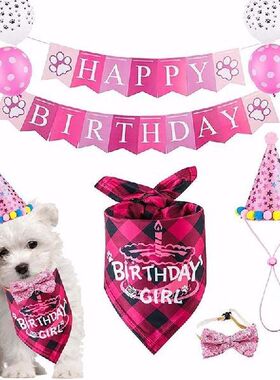 Happy Birthday Pet Dog Bandana Set Bib Bowtie Hat Party