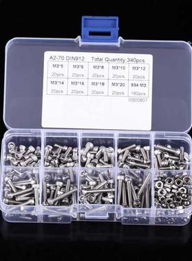 340pcs/Box M3 Hex Socket Screws Bolts Nut Stainless Steel C