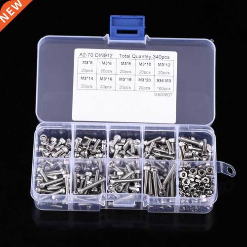 340pcs/Box M3 Hex Socket Screws Bolts Nut Stainless Steel C