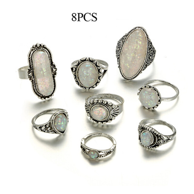 Tocona Vintage Antique Silver Color Rings Sets Colorful