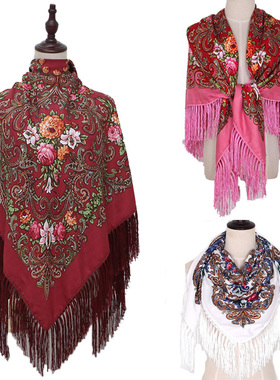 Russian Style Printed Tourism National Wind Tassel Women Sca
