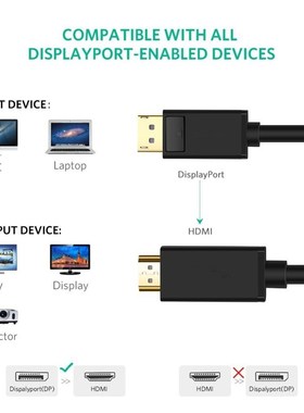 1.8M/5.9ft 4K Display Port DP To HDMI Cable Adapter Laptop