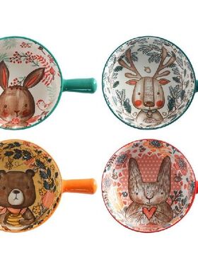 896A Nordic Ceramic Bowl with Handle Breakfast Noodle Fruit