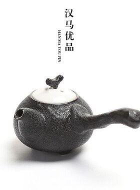 Japanese handmade crude balck pottery single teapot special