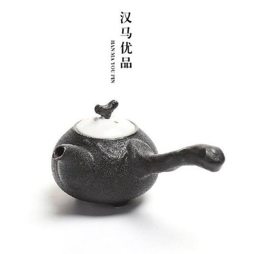Japanese handmade crude balck pottery single teapot special