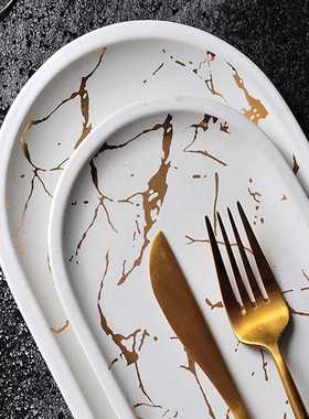 Marble Ceramic Oval Plate Creative Dish Jewelry Storage Tray