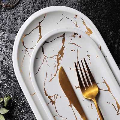 Marble Ceramic Oval Plate Creative Dish Jewelry Storage Tray