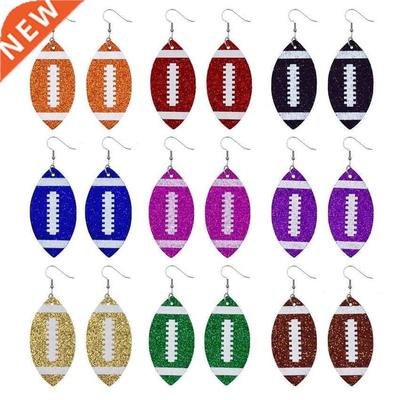 Faion Glittering Leather Football Rugby Dangle Earrings fo