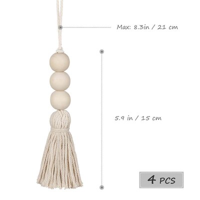 4 Pcs Tassel Wood Beads Ornats Cotton Line Decorative Door H