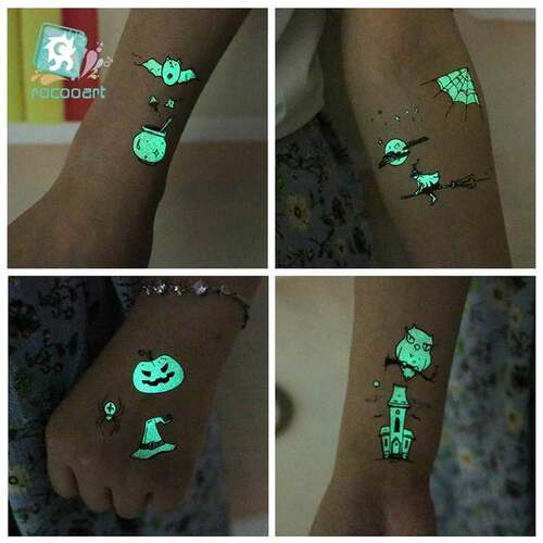 Rocooart Halloween Luminous Tattoo Ghost Taty For Kids Fake
