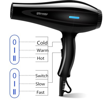 220V Hair Dryer Blow Air with Concentrator Nozzles Diffuser