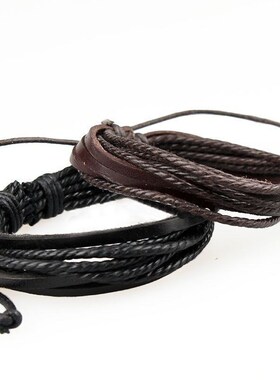 Men's Leather Bracelet Braided Rope Surfer Tribal Wrap M