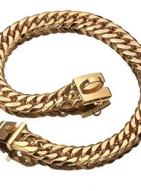 Pet Chain Dog Collar Leash 17mm Gold Stainless Steel
