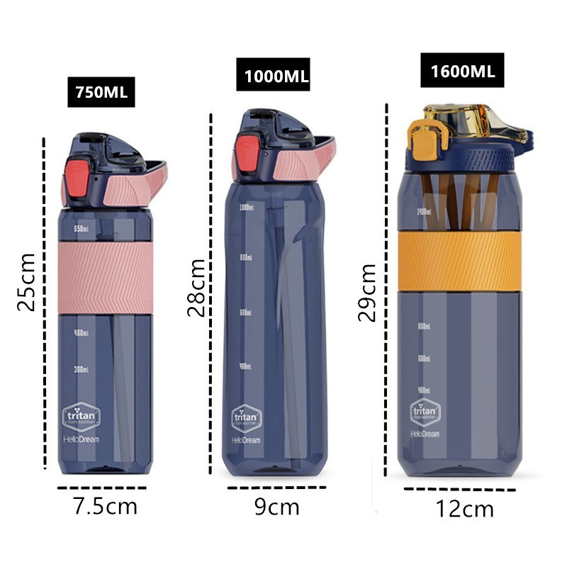 750ml/1000ml/1600ml Tritan Material Water Bottle With Straw