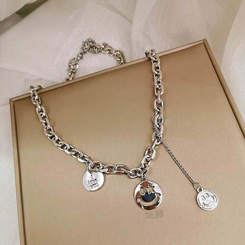 Korean temperament double layer smile face Necklace Pendant