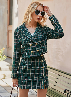 Simplee Office plaid lapel women blazer autumn Elegant high