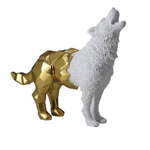 Resin Wolf Statue Modern Abstract Geometric Style Animal