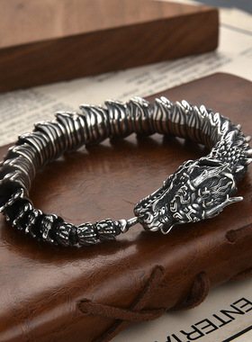 新品复古做旧龙头龙骨立体手链嘻