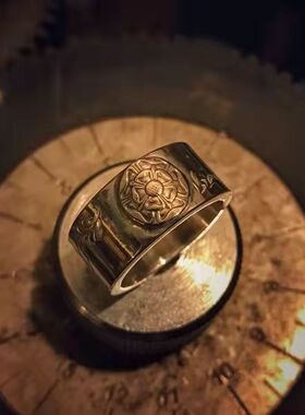 s925银小众时尚唐草硬币花戒指